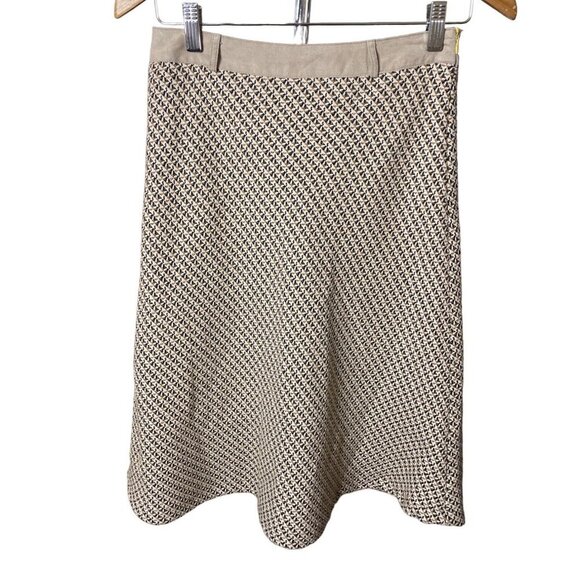 Tan Black Tweed Textured Midi A Line Skirt Sz 27 - Picture 2 of 11